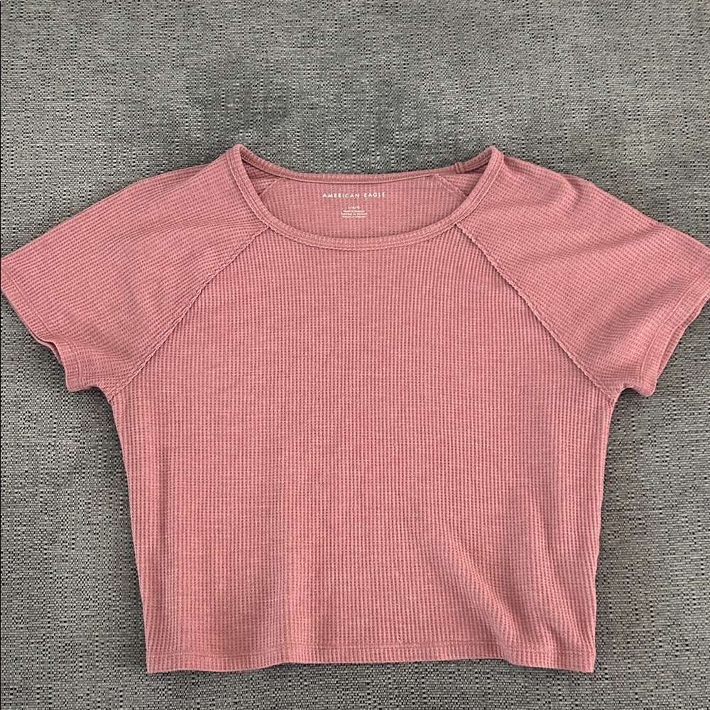 American Eagle Outfitters Ribbed Dusty Rose Short Sleeve Crop Top